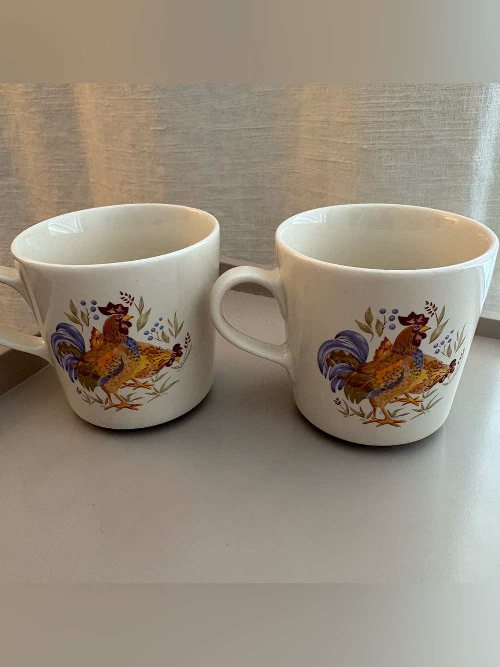 Vintage Corelle Coordinates Country Morning Rooster Stoneware Mugs Set of 2💙